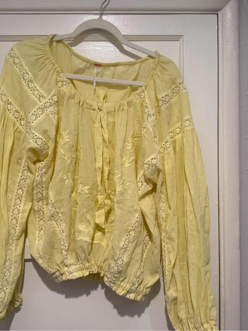 Free People Boho Embroidered Peasant Top - Yellow